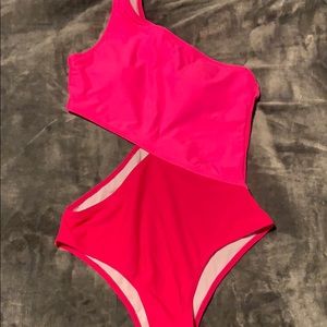 Two Tone One Shoulder One Piece Swimwear